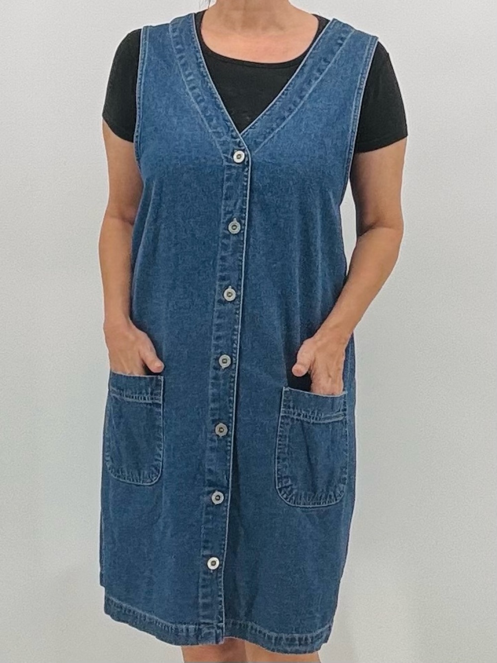 Vintage 90s Cottagecore Preppy Sporty Americana Classic Denim Jumper Shirt Dress